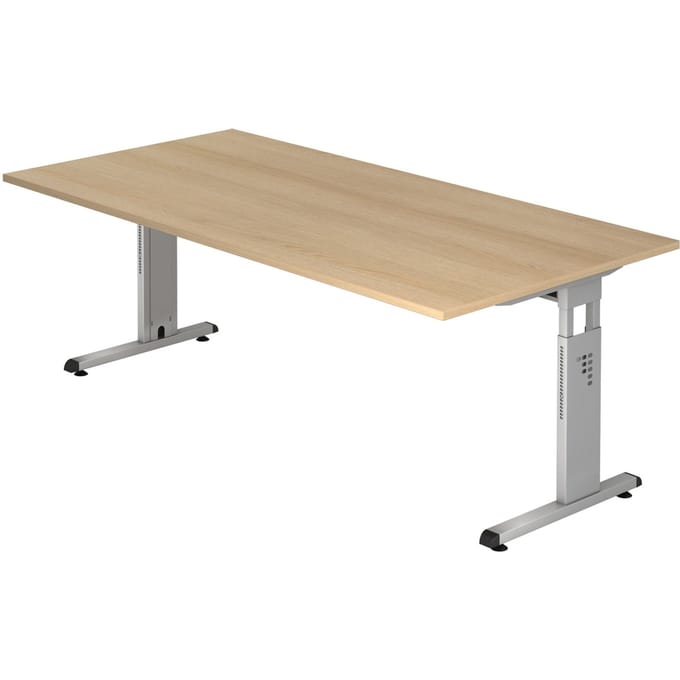 MEGA 2E S | Bureau - 200 x 100 Eiken/Zilver Tafelhoogte I In hoogte verstelbaar
