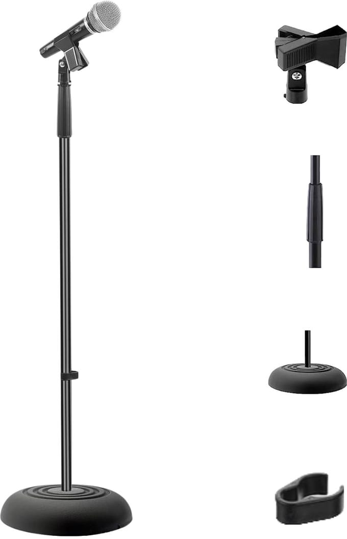 Unyqoos® Verstelbare microfoonstandaard met ronde basis voor studio en podium