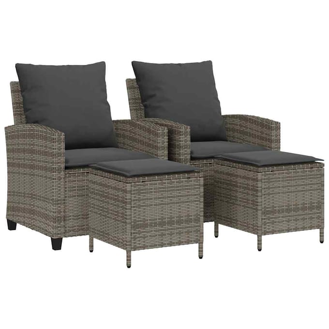 vidaXL - 4-delige - tuinbankset - met - kussens, - grijs - polyrotan