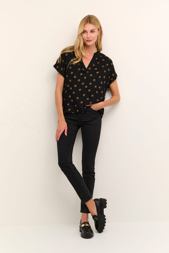 Blouse met korte mouwen Regular fit Black With Mustang Dot black brown