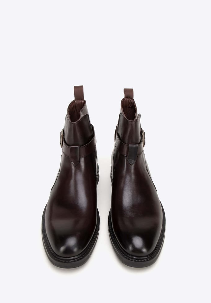 Wittchen Heren Leren Chelsea Boots met Gesp, Bruin, Natuurlijk Leer