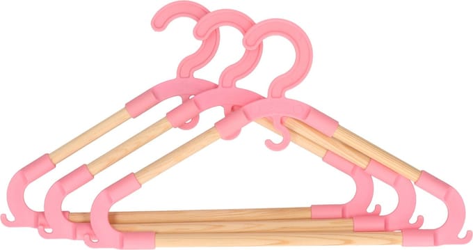 Storage Solutions kledinghangers voor kinderen - 3x - kunststof/hout - roze - Sterke kwaliteit