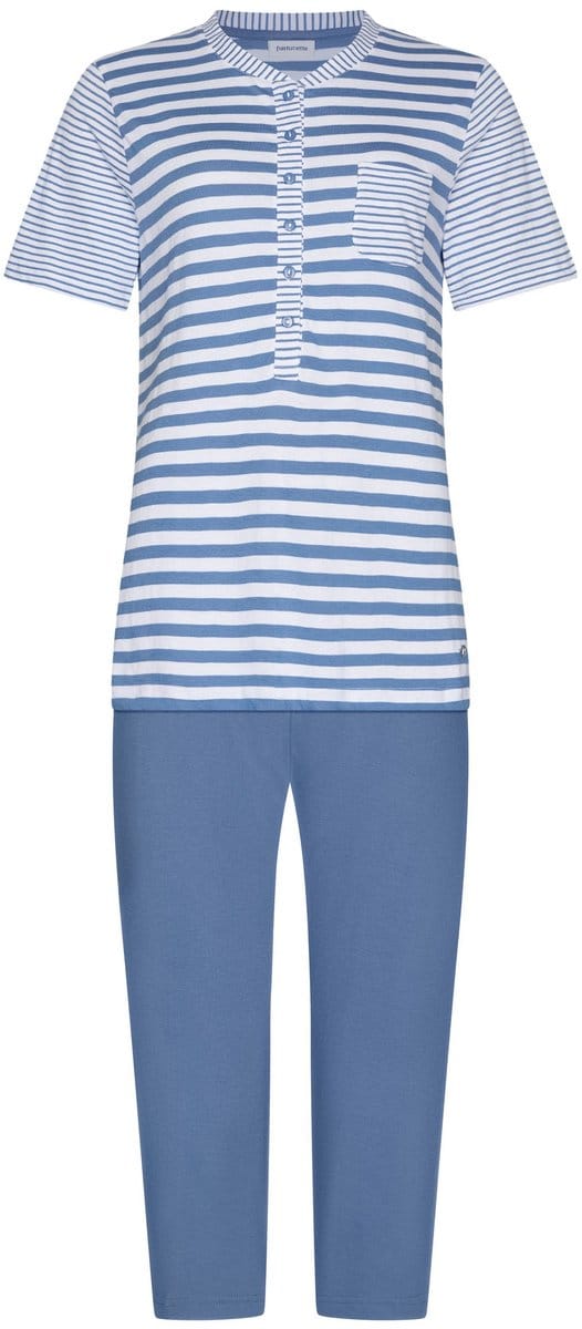 Pastunette - Pyjama - Stone Blue - Katoen - Blauw/Wit - Knoopsluiting - Maat 48