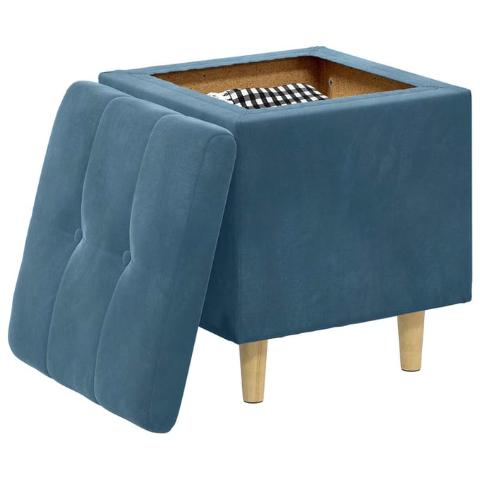 vidaXL - Ottoman - met - opslag - Blauw - 40 - x - 40 - x - 45 - cm - Fluweel