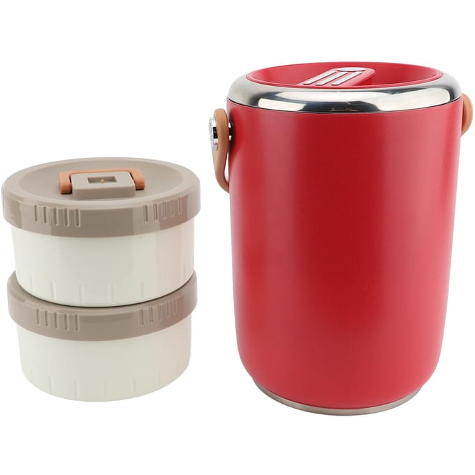 Boîte à lunch isotherme portable et empilable en acier inoxydable 304 de 2 L L rouge
