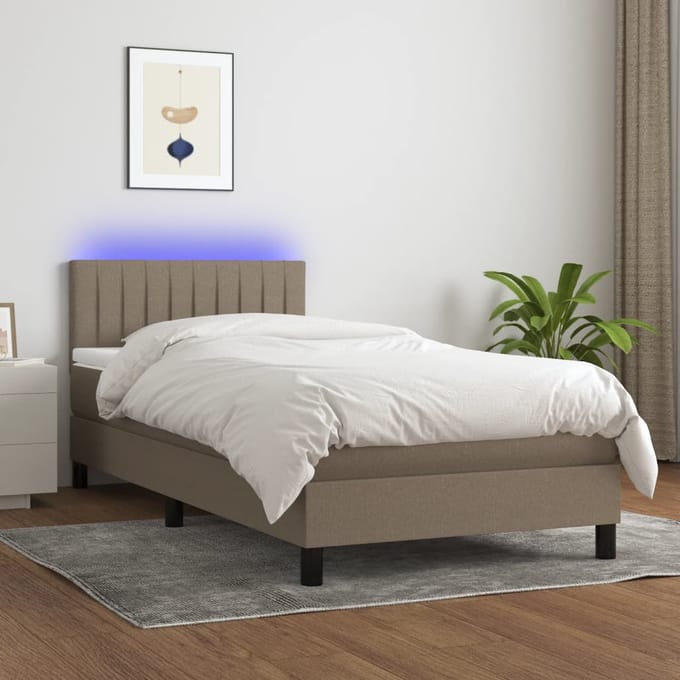 vidaXL - Boxspring - met - matras - en - LED - stof - taupe - 90x190 - cm