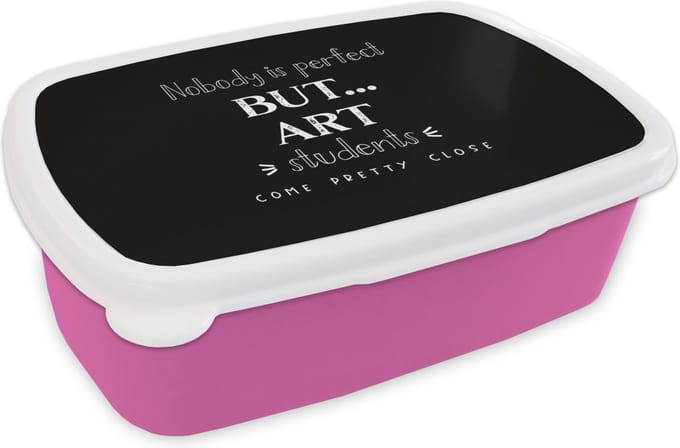 Broodtrommel Roze - Lunchbox - Brooddoos - Kunst - Quotes - Studeren - Studenten - 18x12x6 cm - Kinderen - Meisje
