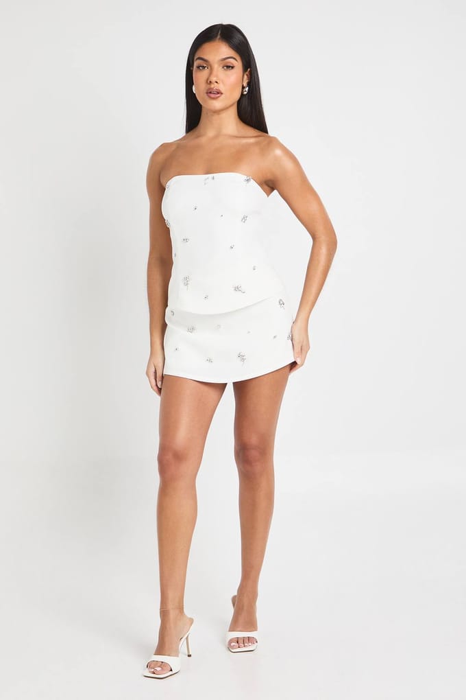 boohoo Dames Diamante Versierde Skort | Wit | Maat: 42