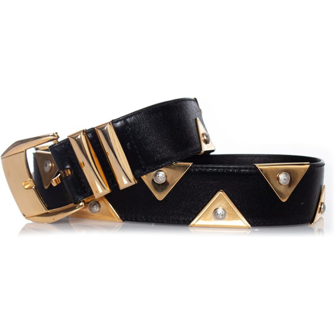 Gianni Versace Leren riem met gouden driehoekapplicaties
