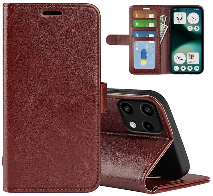 MobyDefend Hoesje - Geschikt voor Nothing Phone (3a) Lite - Wallet Book Case (Sluiting Achterkant) - Bruin