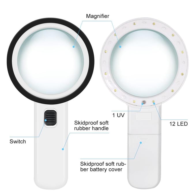 Loupe à main 30X Lecture Bijoux Verre grossissant avec lumière LED