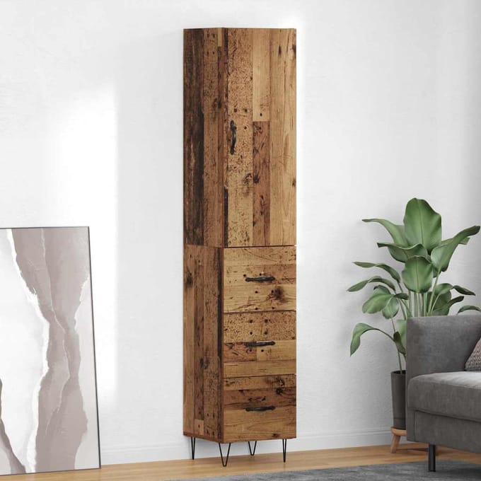 vidaXL Highboard Oud Hout 34,5 x 34 x 90 cm Bewerkt hout