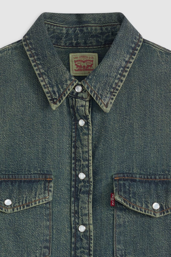 Levi's Essential Western Shirt Blue Größe: M | Longsleeves Outlet | Damen | Blau