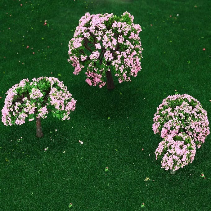 Arbres modèles en plastique, 4 pièces, arbres à fleurs de paysage de jardin white