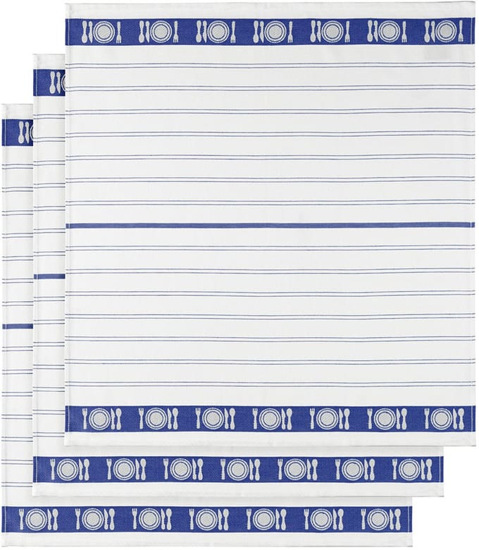 De Witte Lietaer Theedoek BML, White Blue - 3 stuks - 65 x 65 cm - Katoen