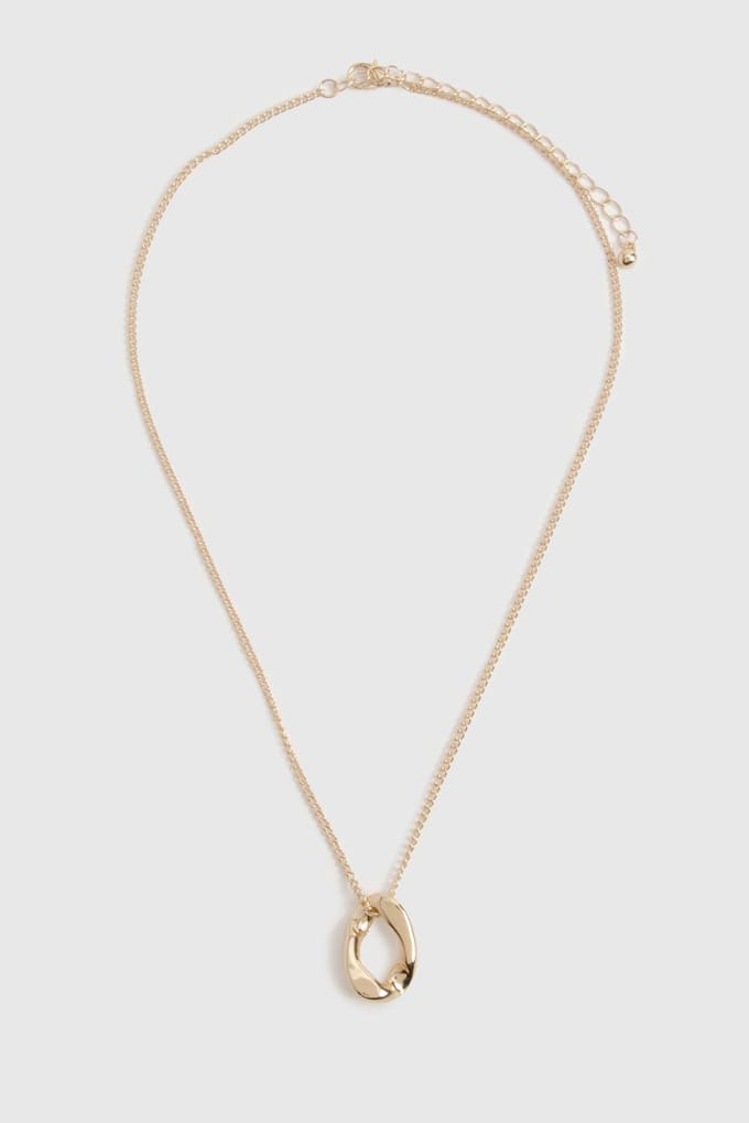 boohoo Dames Hammered Oval Drop Necklace | Gold