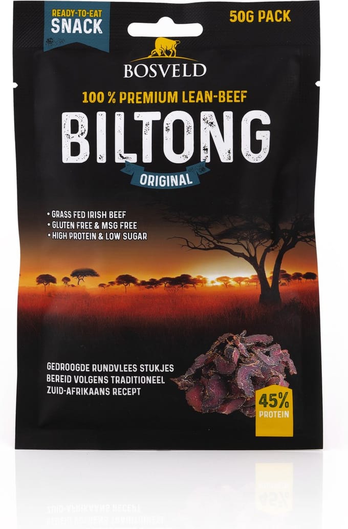 Bosveld Biltong 1 X 50gr - High Protein Snack - Premium Irish Lean Beef - Low Sugar