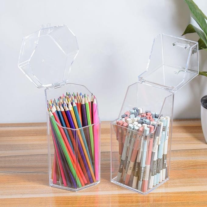 Organisateur De Bureau Maison Bureau Boîte De Rangement Acrylique Transparent Multifonction Porte-Stylo Papeterie Stockage Étanche À La Poussière white