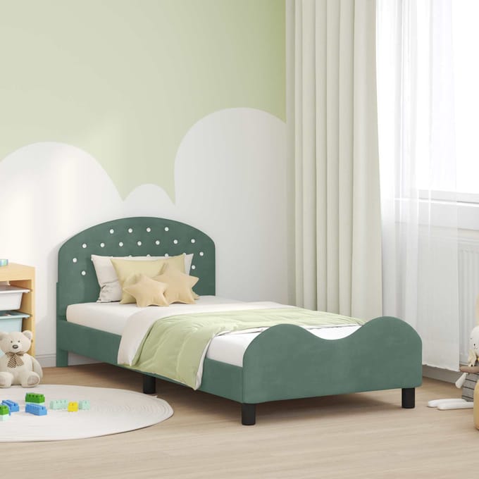 vidaXL - Kinderen - bedframe - met - hoofdboard - Zeegroen - 90 - x - 190 - cm - Fluweel