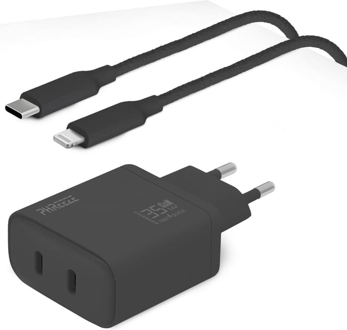 35w dubbele usb C adapter geschikt voor iPhone / iPad + Lightning usb C kabel 1 meter - Snellader geschikt voor Apple Lightning