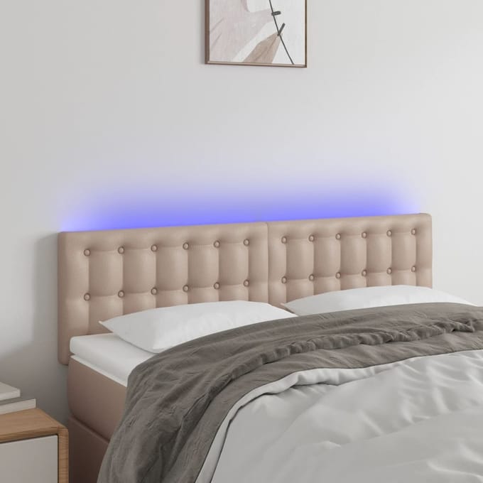 vidaXL - Hoofdbord - LED - 144x5x78/88 - cm - kunstleer - cappuccinokleurig