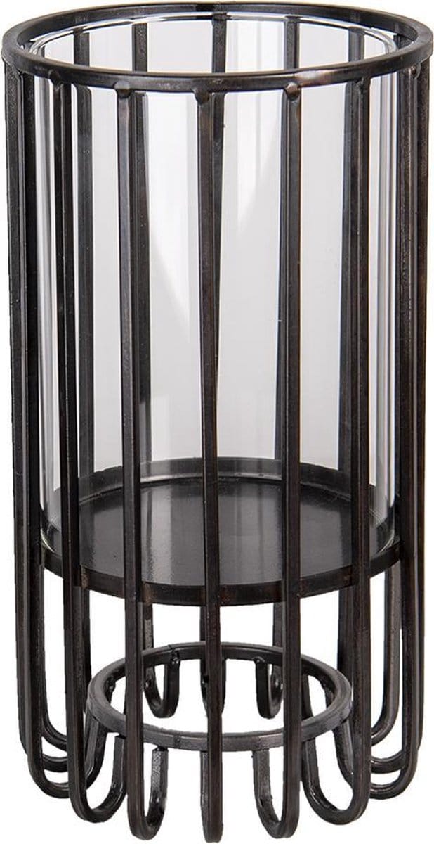 Clayre & Eef Windlicht Ø 14x25 cm Zwart Metaal