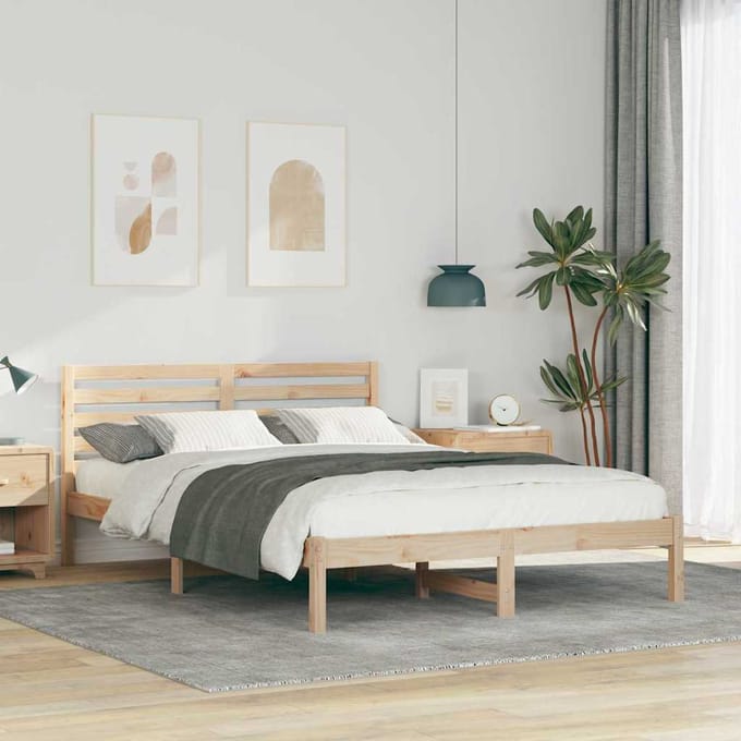 vidaXL - Bedframe - met - hoofdeinde - Bruin - 140 - x - 210 - cm - Massief - grenenhout