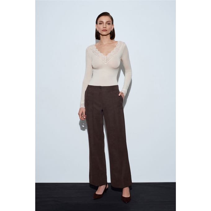Dames Hoge Taille Wijde Pijpen Faux Leren Broek