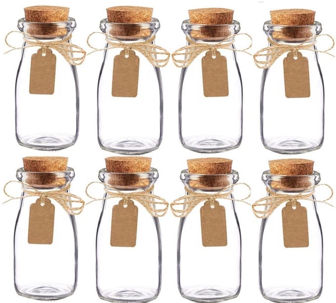 Solidchoice - Set van 15 Glazen Melkkannen met Kurkdeksel