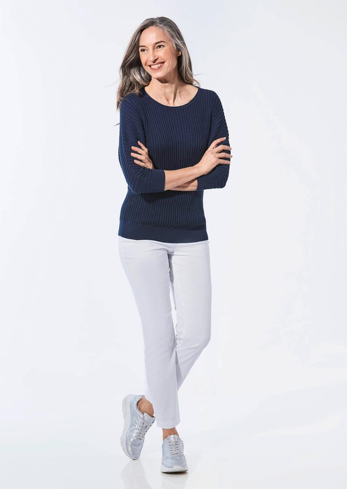 Pullover met vleermuismouwen - marine - Gr. 52/54 van Goldner Fashion