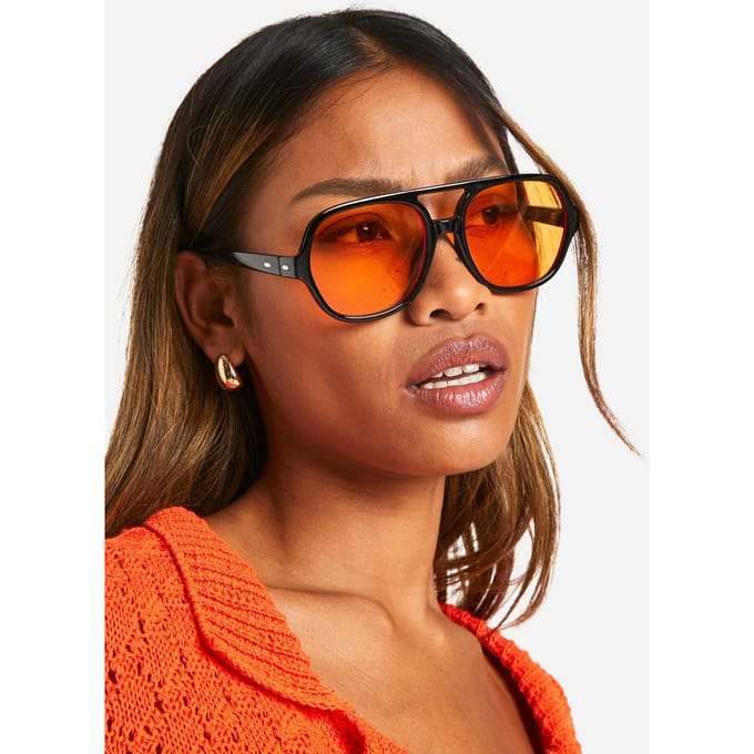 boohoo Dames Dikke Montuur Aviator Zonnebrillen | Black