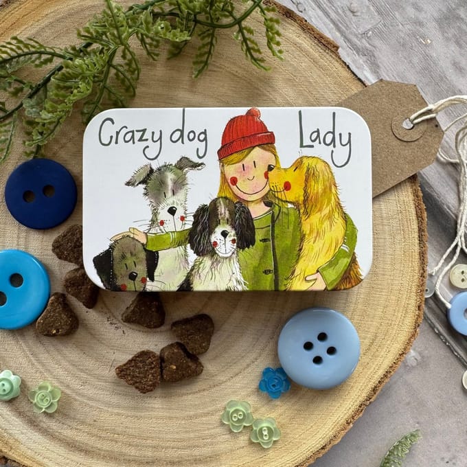 Alex Clark Rectangle Tin Crazy Dog Lady ~ Langwerpig opbergblikje honden