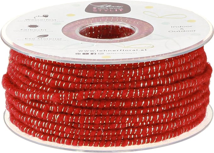 Woldraad met draadviltkoord mica rood Ø5mm 33m
