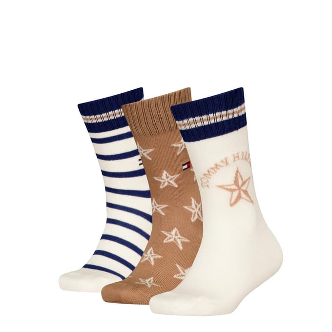Tommy Hilfiger Kinderen Geribbelde Crew Sokken (Verpakking van 3) (khaki)
