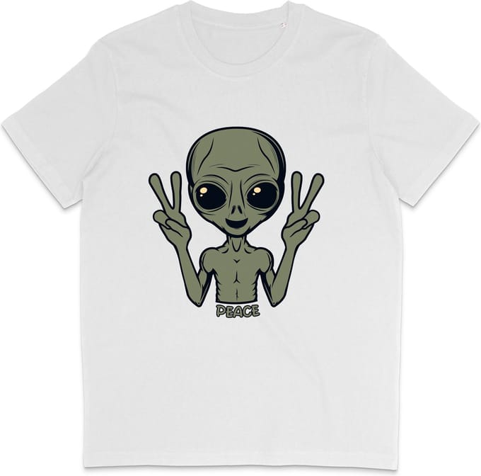 Grappig T Shirt Peace Alien - Heren en Dames - Wit - M