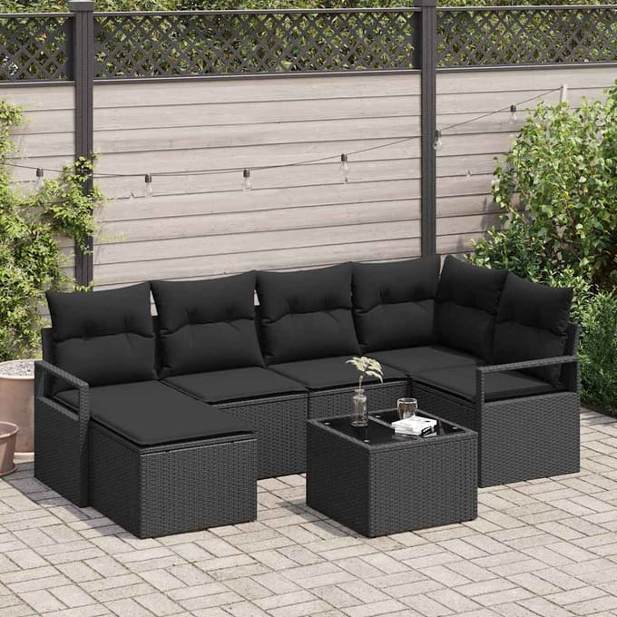 vidaXL Bankstel 7 st Zwart poly rattan