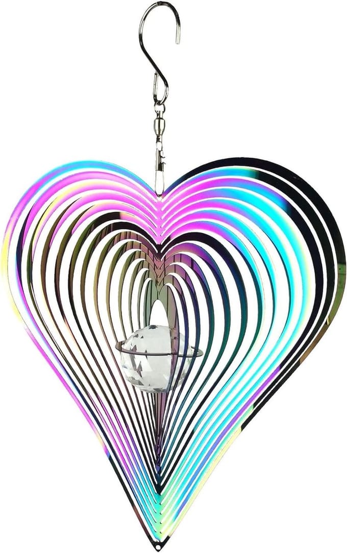 Windspinner Hart - Tuindecoratie Spinner - Buiten Decoratie - Iriserende Regenboogkleuren - 20 cm Lengte