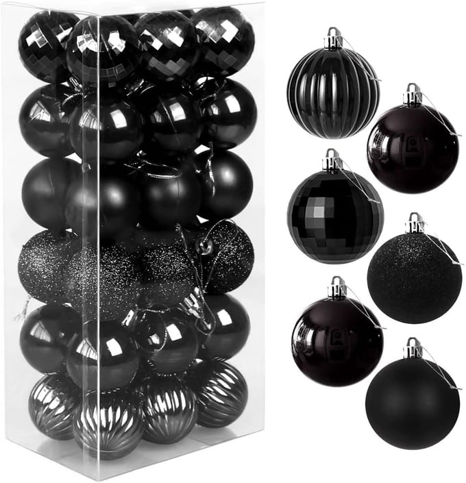 Christmas Tree Baubles - 4 cm Set van 36 - Plastic Kerstboomdecoraties - Decoratieve Ballen - Zwart