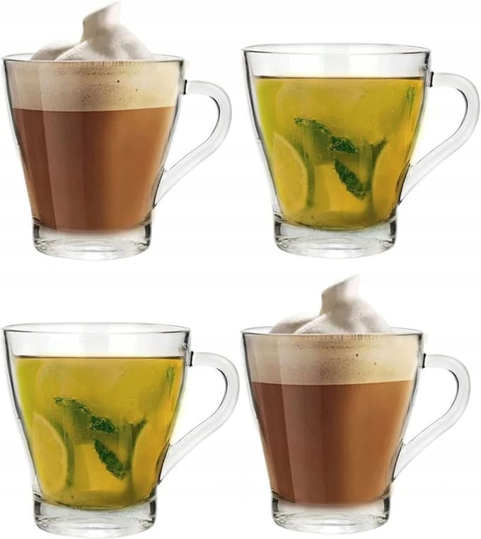 Set van 4 Helder Glazen Koffie- en Theekoppen met Handvat 280ml