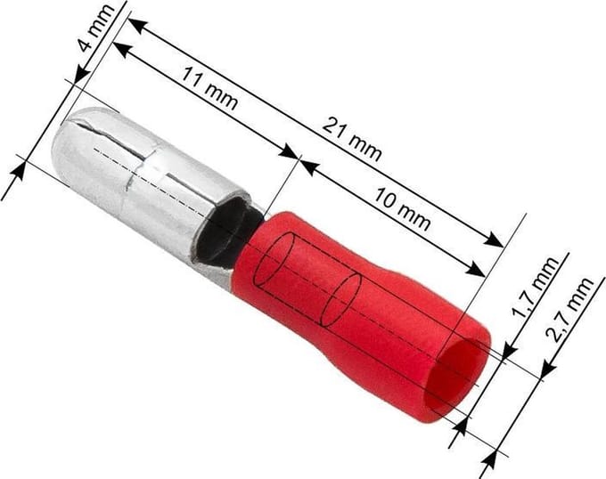 Kabelschoen Rond Rood - Insteekbreedte 4 mm Lengte 21 mm - 100 Stuks