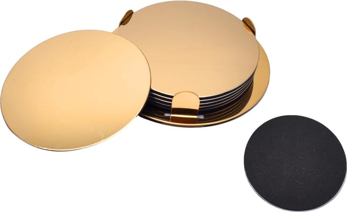 Benson Gouden RVS onderzetters - set van 6 - luxe en praktisch - 8,5 cm - met houder
