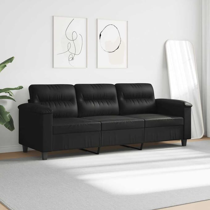 vidaXL - Driezitsbank - 180 - cm - microvezelstof - zwart