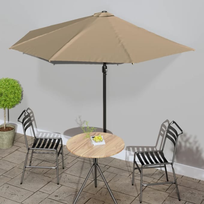 vidaXL - Balkonparasol - half - met - aluminium - paal - 300x155 - cm - taupe