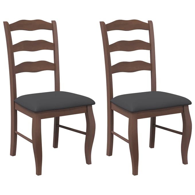 vidaXL - Eetkamerstoelen - met - kussens - 2 - stuks - bruin - massief - hout - rubber