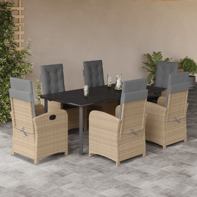 vidaXL - 7-delige - Tuinset - met - kussens - poly - rattan - gemengd - beige