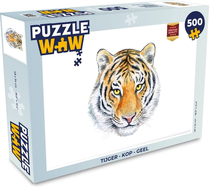Puzzel Tijger - Kop - Geel - Legpuzzel - Puzzel 500 stukjes