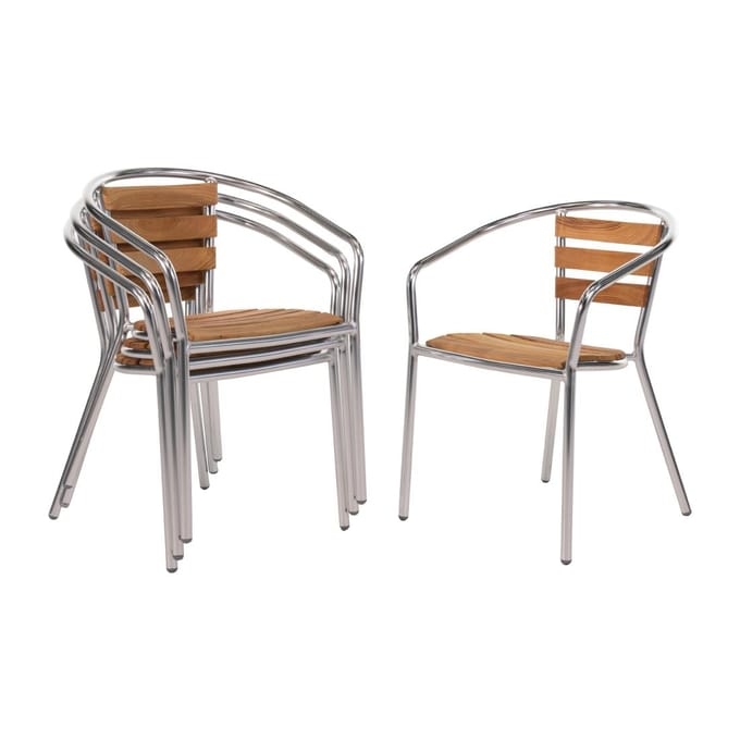 Bolero Stoel Aluminium met Houten Zitting ( Set van 4 )
