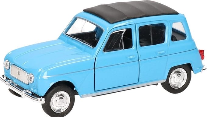Modelauto Renault 4 - blauw - 11 cm - schaalmodel auto - schaal 1:34 - pull-back motor - speelgoed