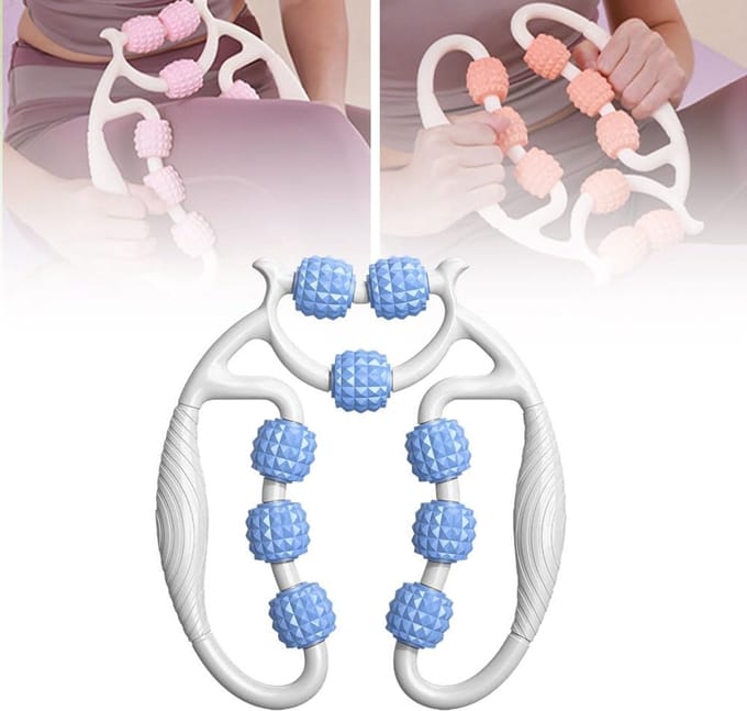 Massage Roller - Massagebal - Triggerpoint - Foamroller - Nek, armen en benen - Cellulitisroller - Massageroller met handvat - Spierpijnverlichting (blauw en wit)