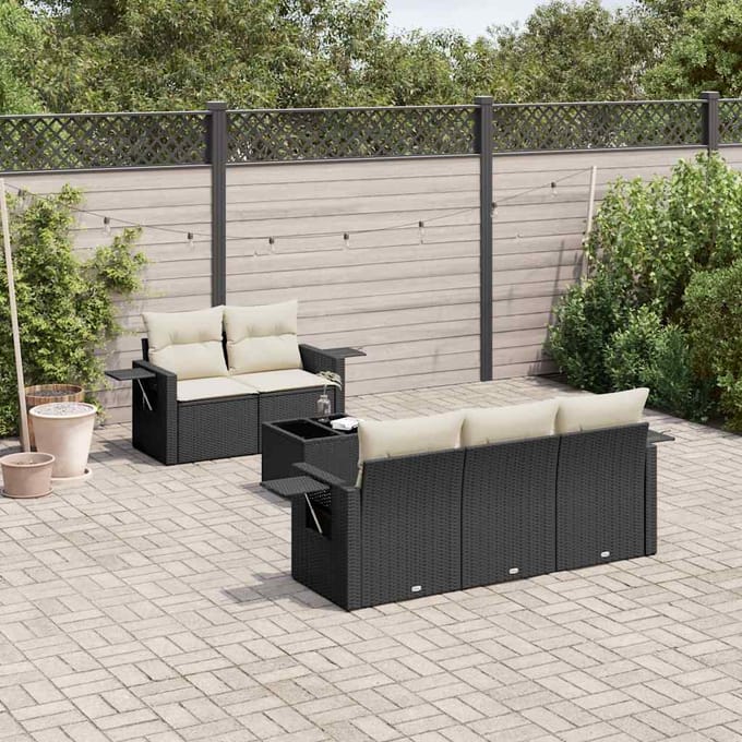 vidaXL - 6-delige - Loungeset - met - kussens - poly - rattan - zwart